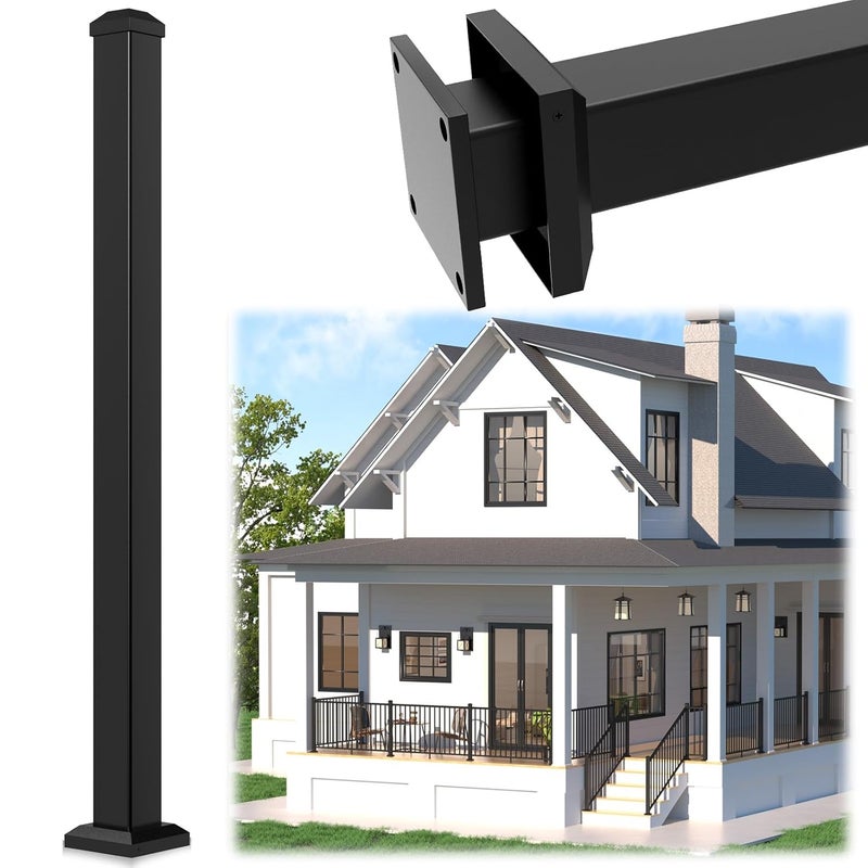 Egadis 2.56 in. x 2.56 in. x 45 in. Porch and Deck Railing Post with Screws, Aluminum Railing Post, Black Textured AAMA 2604 Powder-Coat Finish Stair Post for Decks, Porches & Balconies (1x45in Post) - Image 1